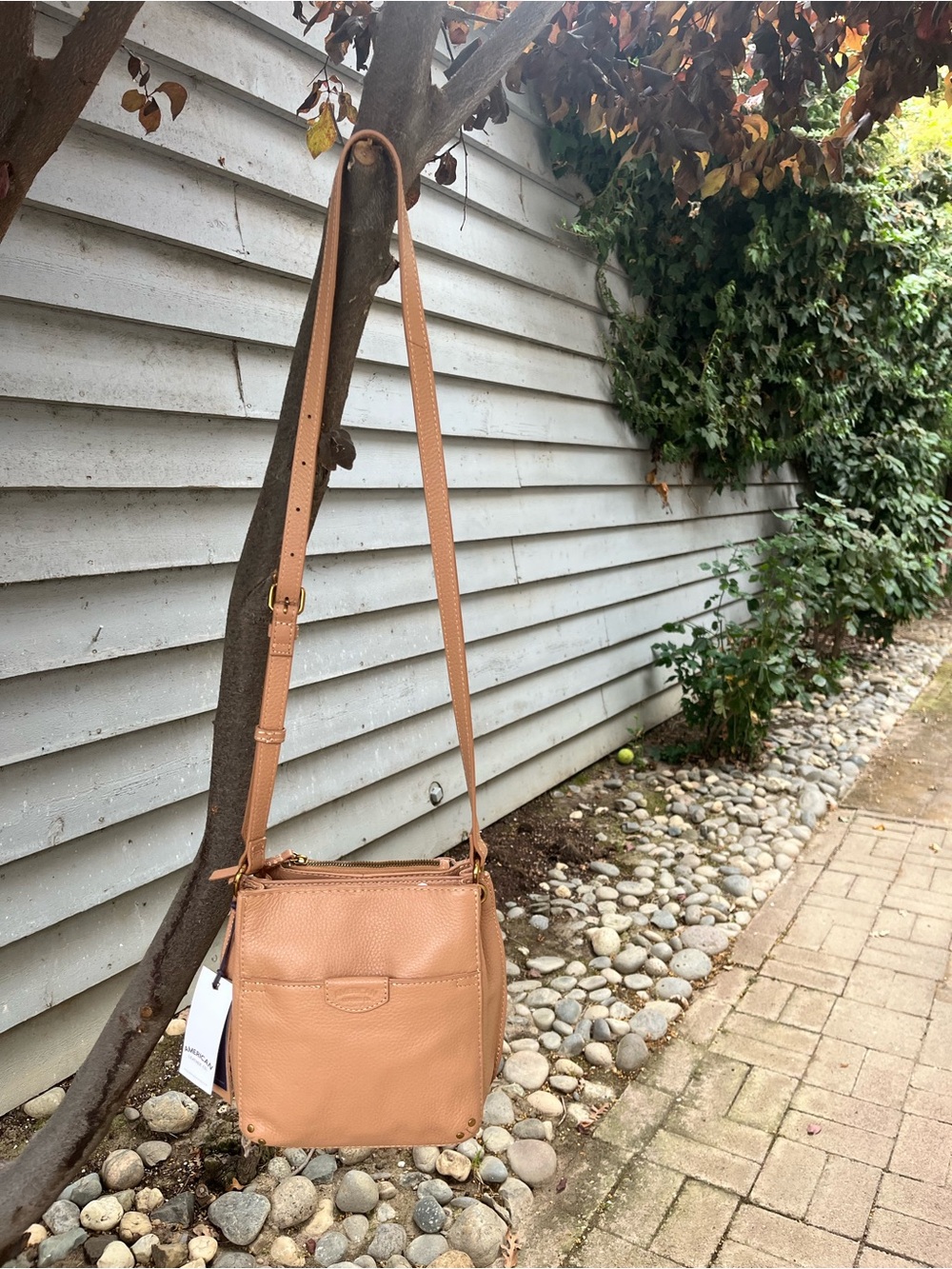 Pebbled Leather Crossbody Bag in Camel - Women